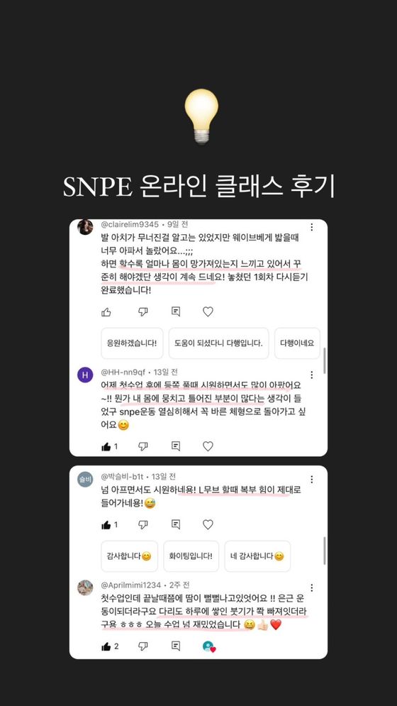 SNPE 온라인 클래스 유튜브 댓글 후기 모음